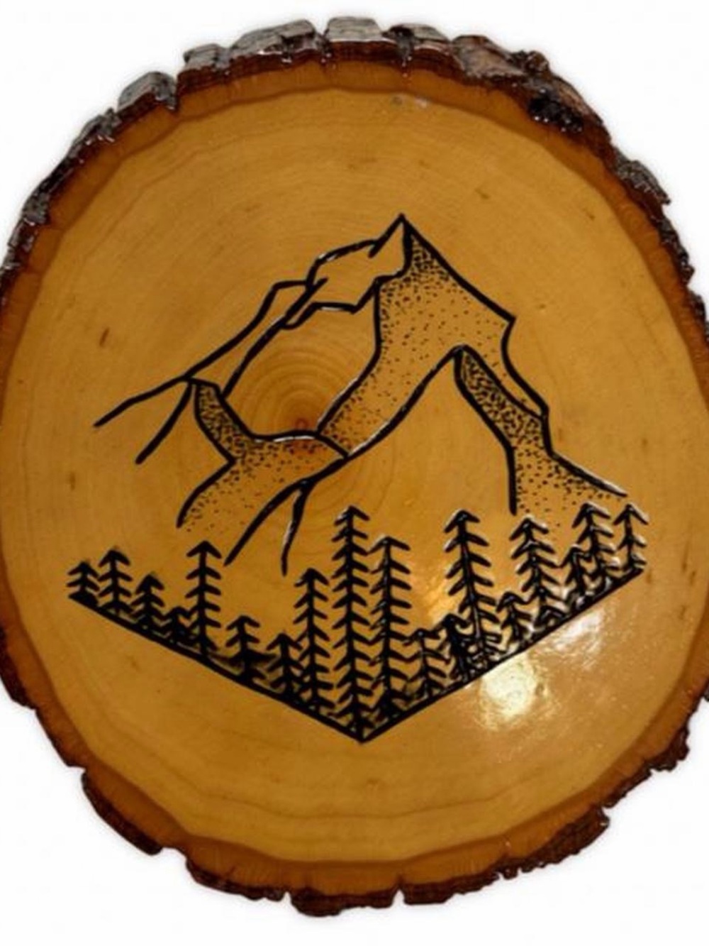 Hand-Pyrography Mountain & Forest Wood Slice Wall Art - Natural